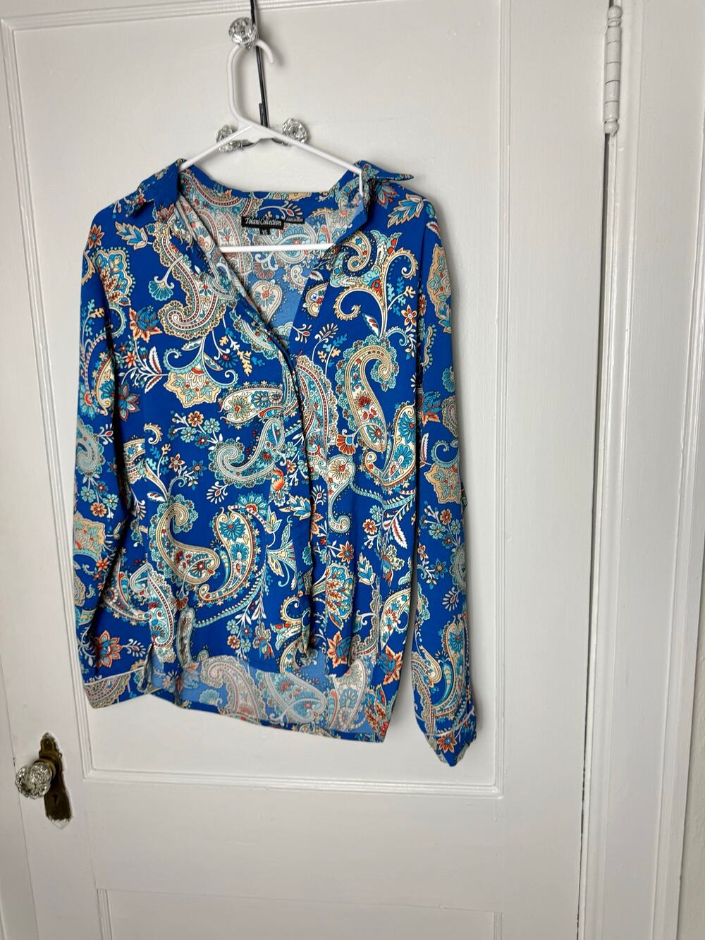 Tolani Blue Long Sleeve Button Down Blouse Top Boho Chic Fairycore Women's XS